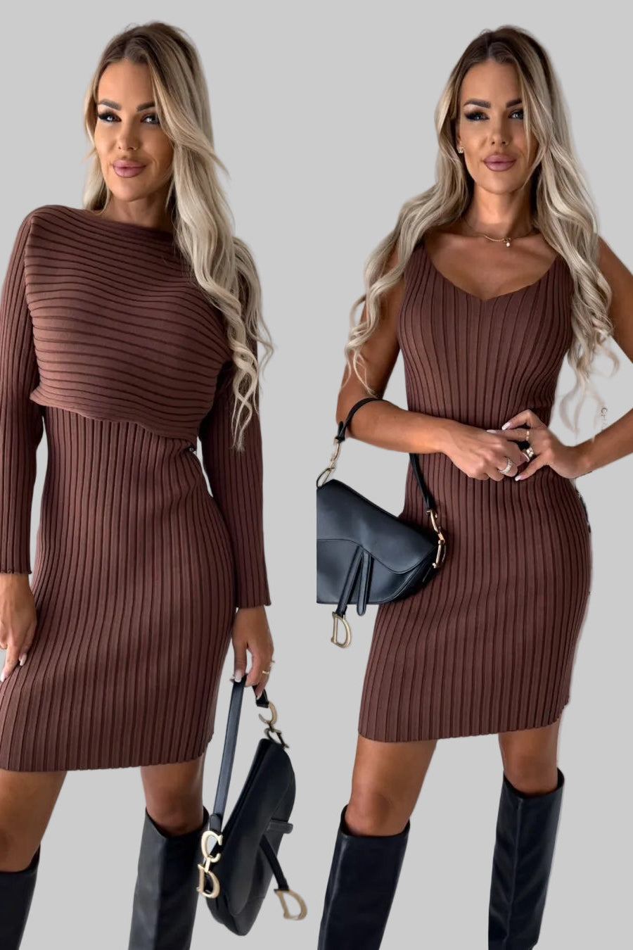 Model wearing The Victoria Ribbed Pinafore Set in Cream - part of the Michelle Victoria Wear Spring Awakening Collection